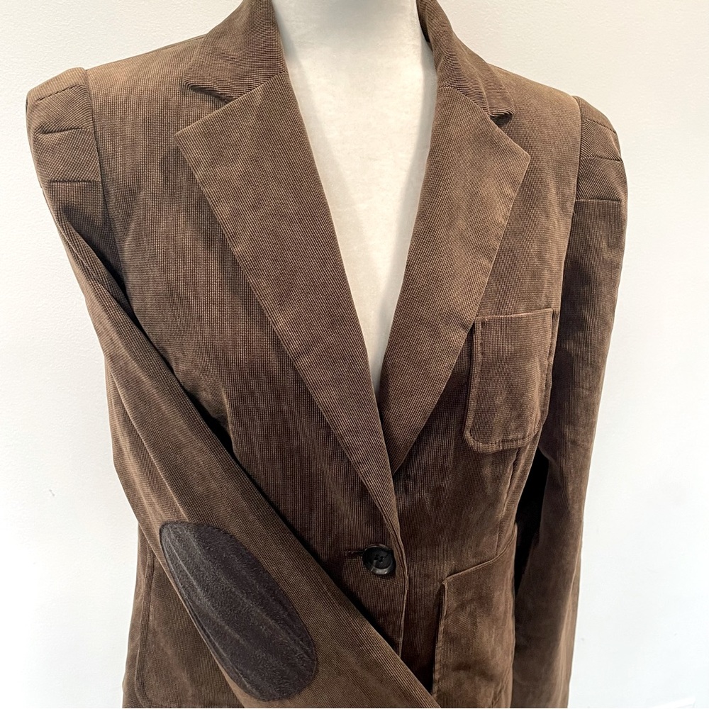 Vintage Mango Suit Blazer Corduroy Patched Elbows Padded Shoulders Size 12